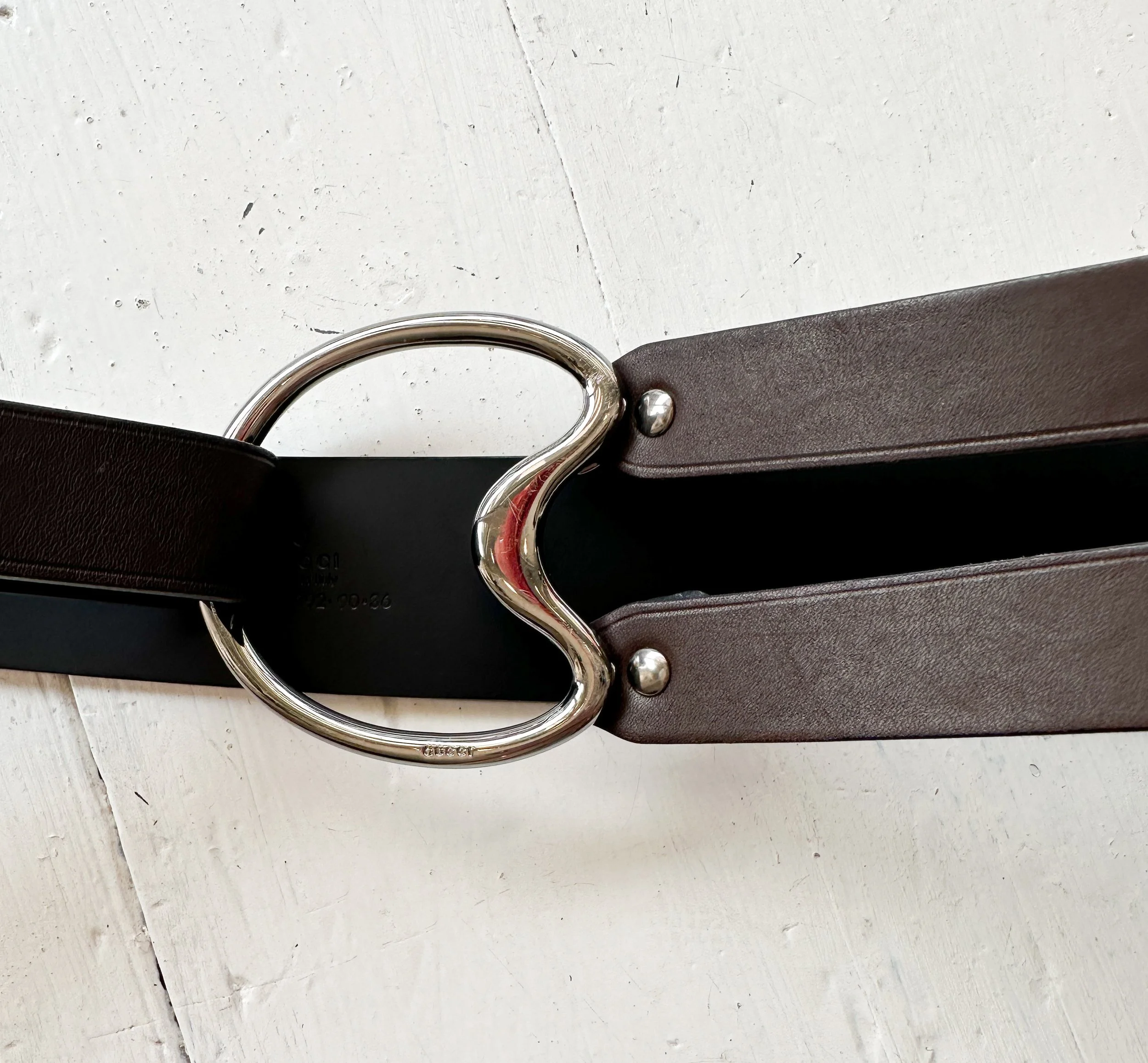1990s Gucci by Tom Ford Leather Belt with Biomorphic Silver Buckle